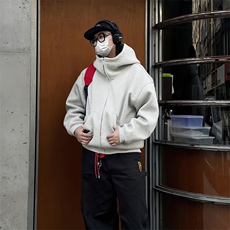 抖音得物高品质25秋冬美式高街宽松结构防风高领连帽卫衣外套W60，男装卫衣，电商A486