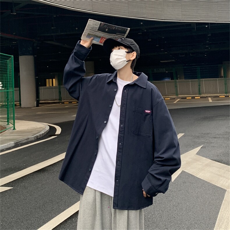 CS024-P38慵懒潮流复古纯色宽松衬衫,男装衬衫,星座1501-1