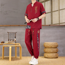 风夏季两件套男士冰丝宽松短袖套装民族男装汉服，男装T恤，星座1206（原A206）