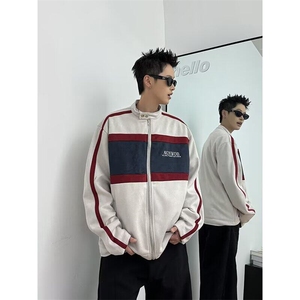 机车服拼接麂皮绒夹克男生2026新款春棒球服外套撞色W6524-P60,男装夹克,星座412-2