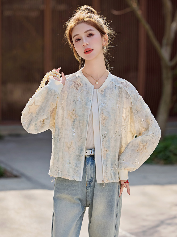 刺绣棒球开衫外套女春夏季薄款2026年新款短款时尚减龄防晒衣,女装防晒衣,余墨