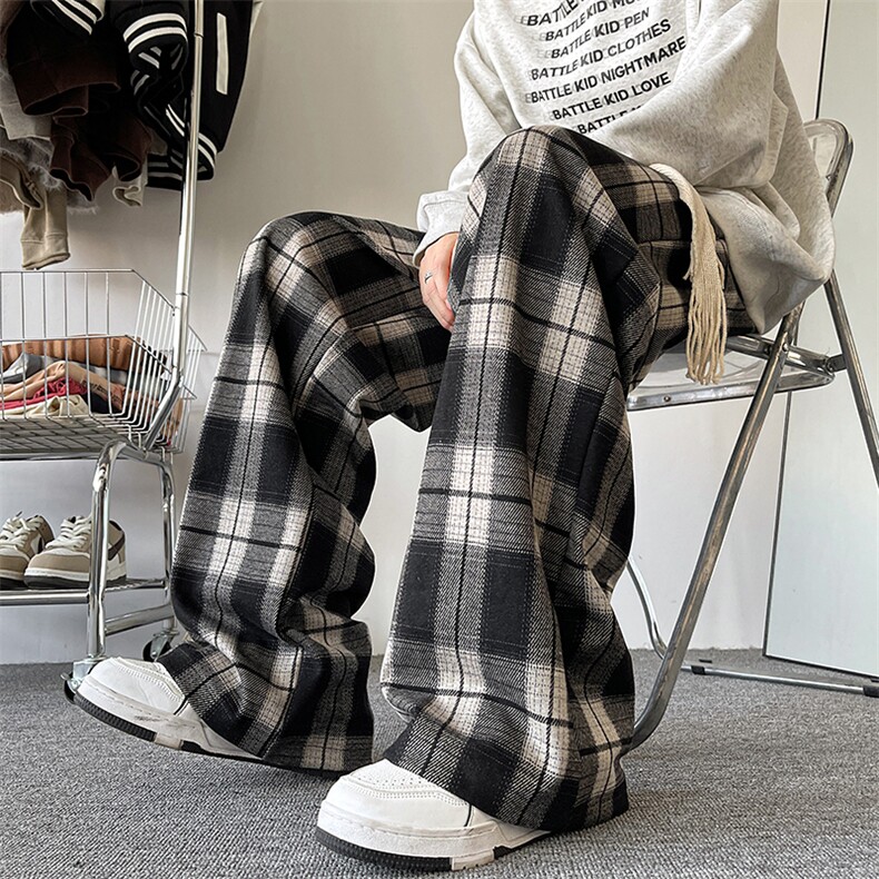 8XL-M 特大码休闲裤男加肥加大码格子裤阔腿裤K917p68控88图片