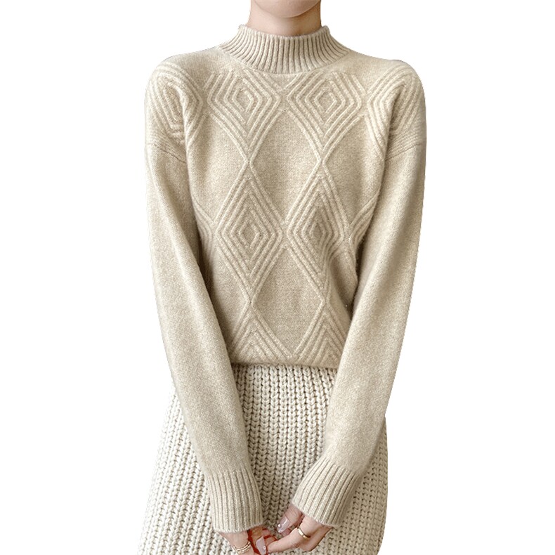 时尚百搭秋冬羊毛半高领女毛衣修身显瘦保暖针织衫,女装羊毛衫,邓利维