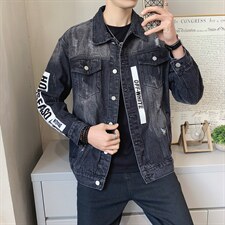 JK302-p95-限价138 现货店主风牛仔夹克肥仔量足破洞印花大码图片