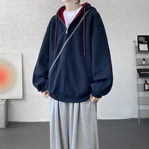 8XL-M秋连帽卫衣男宽松休闲纯色拉链开衫外套拼色帽衫运动WY27P65图片
