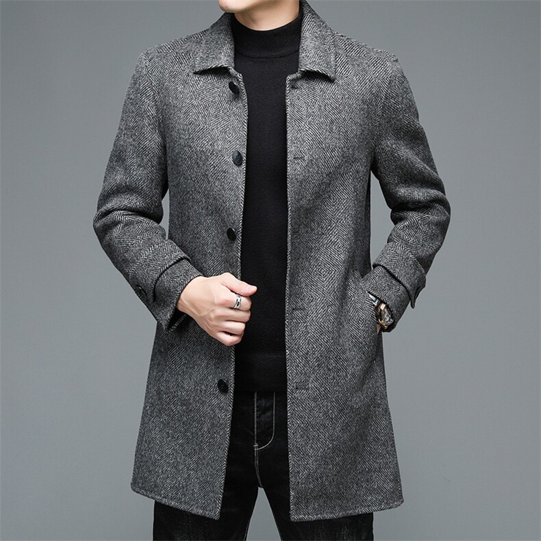 M2201钱塘2020-3双面呢羽绒服人字格精品大衣主推长期款稳定P395,男装毛呢大衣,钱塘207-3