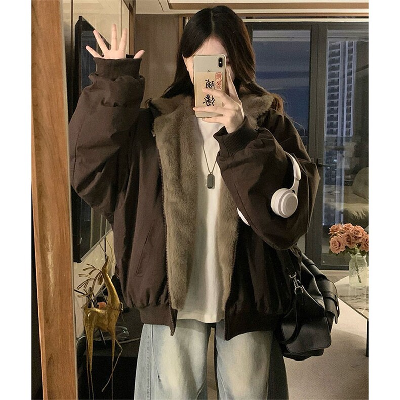 两面穿现货重磅短款座山雕棉衣男女双面穿毛毛绒棉服加厚外套,男装棉衣,电商A486