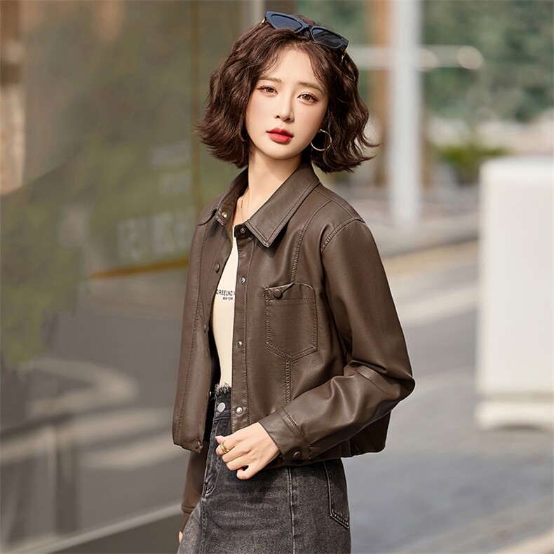翻领小个子蛋白皮衣外套女短款2025春装新款时尚洋气欧货爆款上衣,女装皮衣,臻衣坊