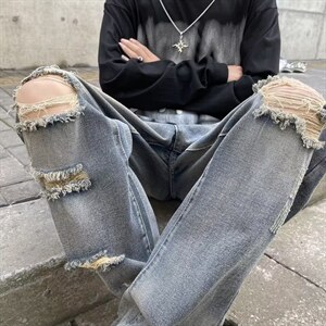 牛仔裤男秋季潮大码休闲裤子高街NK530P38图片