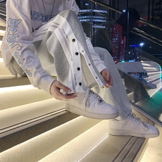 侧边排扣裤男士直筒九分运动裤潮流宽松阔腿休闲篮球裤K4030-p35，男装休闲裤，星座1008-1
