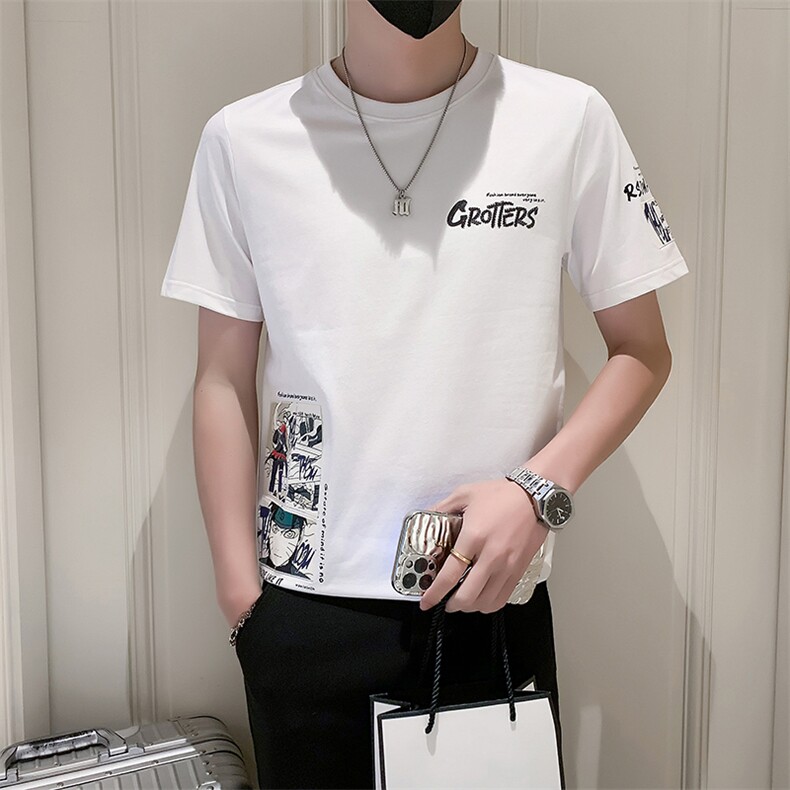 社会小伙2025新款夏季T恤男士短袖潮牌印花A313-1-5809-P4868,男装T恤,电商A313-1