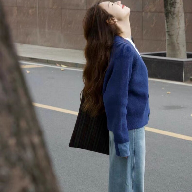 开衫女圆领纯色秋冬新款百搭外套毛衣羊毛针织上衣,女装羊毛衫,锦瑟羊绒