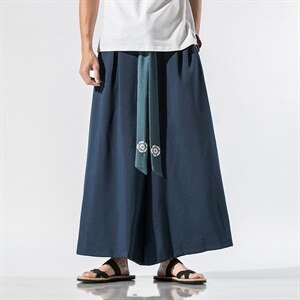 宋裤改良古风夏风情侣中性绣花汉服飘逸直筒阔腿裤潮 K90/P85图片