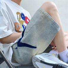 B221美式ins高街暗黑小众情侣款休闲牛仔短裤LK23090-P55控78，男装牛仔裤，电商B221