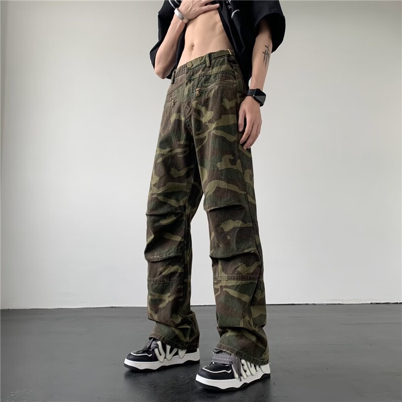 青春流行ins男原宿美式vibe裤子直筒水洗拉链牛仔裤潮NC25P68图片