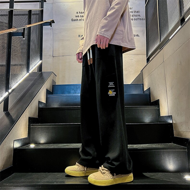 K013P45内景楼梯2024秋季直筒裤休闲宽松大码长裤华夫格裤子潮,男装休闲裤,电商A026-1