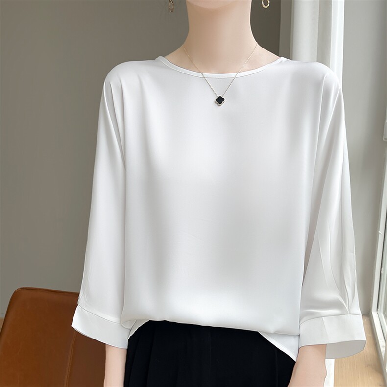 纯色简约套头上衣024初秋新款时尚七分蝙蝠袖衬衫，女装衬衫，尚雪电商供货