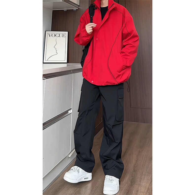 【敖瑞鹏代言】GENIOLAMODE美式条纹夹克穿搭男秋季新款休闲套装,男装夹克,电商基地A050