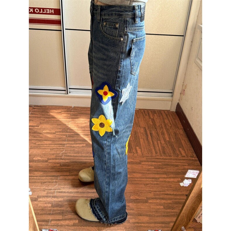 【有货】S809CC-特P52重工艺花瓣刺绣水洗牛仔裤男女设计感裤子,男装牛仔裤,星座1007（原301D）