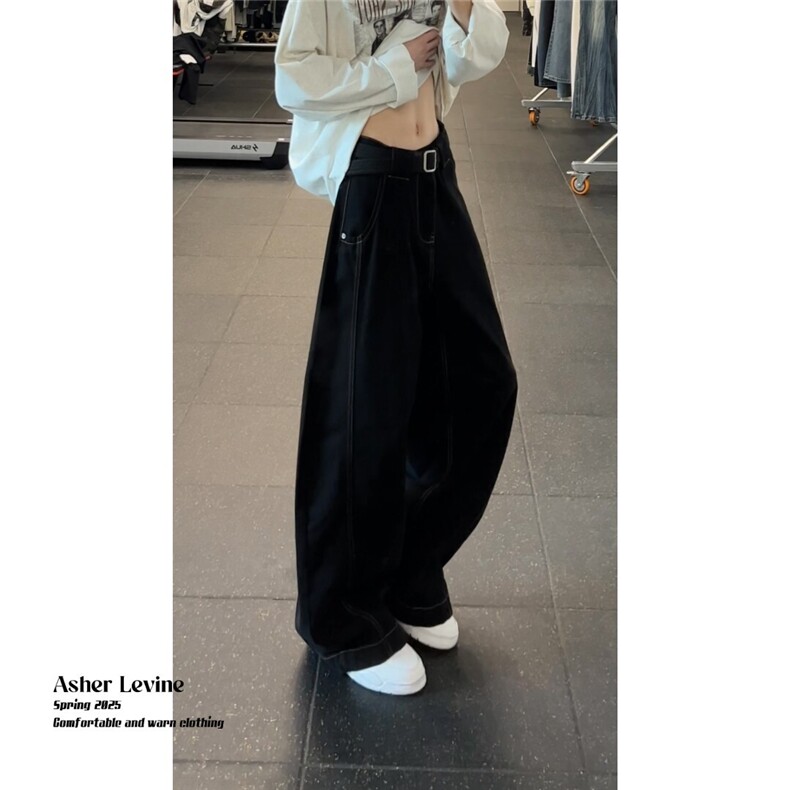 美式复古cleanfit弯刀牛仔裤男女新款宽松直筒阔腿裤LT88988-P45图片