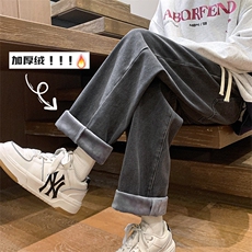 直筒牛仔裤男加绒特厚水洗直筒裤子A080-9291-常规P35加绒P45，男装牛仔裤，电商A080