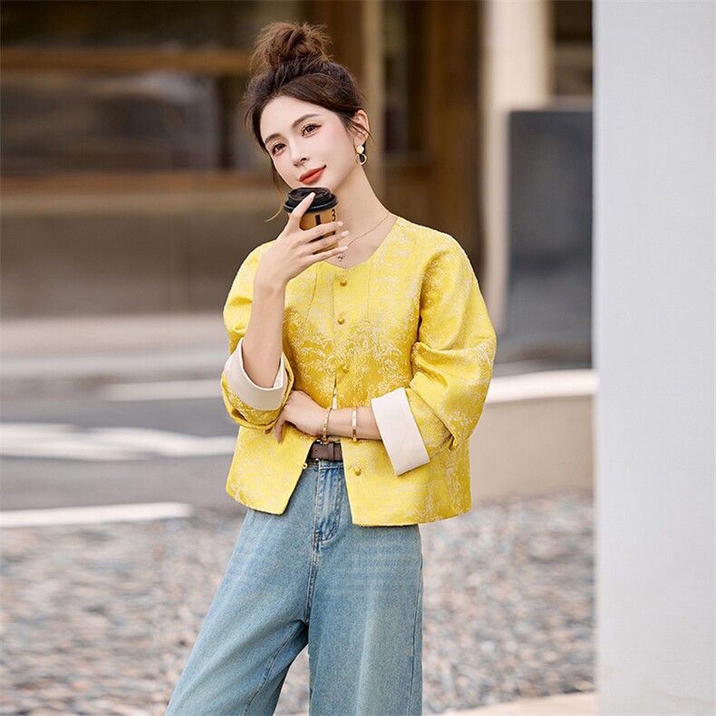 新中式复古优雅提花短外套2522P135,女装短外套,乐衣轩