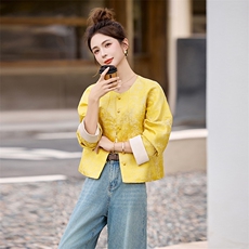 新中式复古优雅提花短外套2522P135，女装短外套，乐衣轩