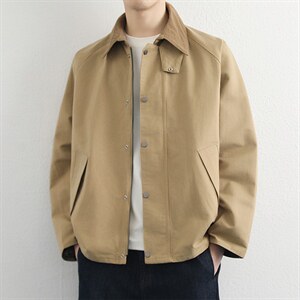 高端翻领夹克男2026春季简约宽松休闲工装外套百搭上衣服,极度干燥衣服穿搭图片