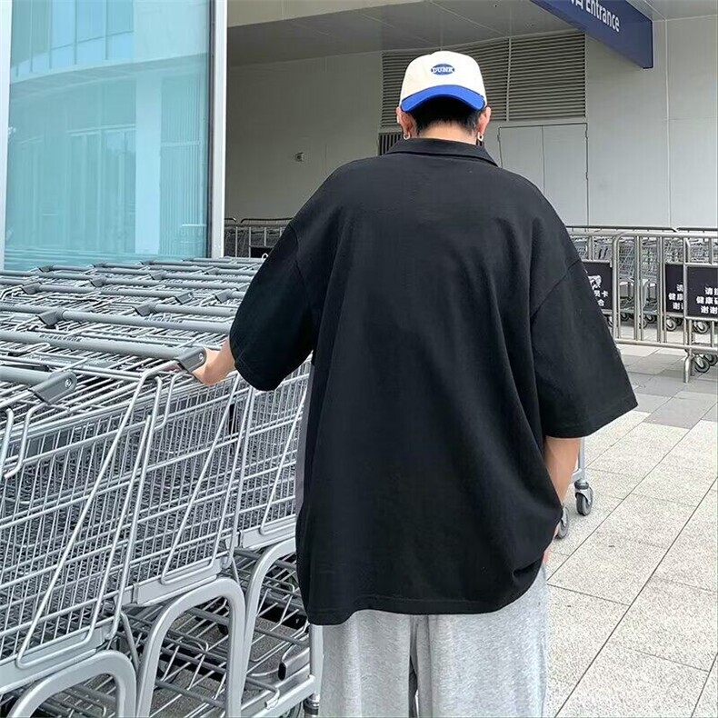 日系复古潮牌拼接POLO衫男短袖夏季2025年新款宽松青少年上衣潮,男装Polo衫,星座506