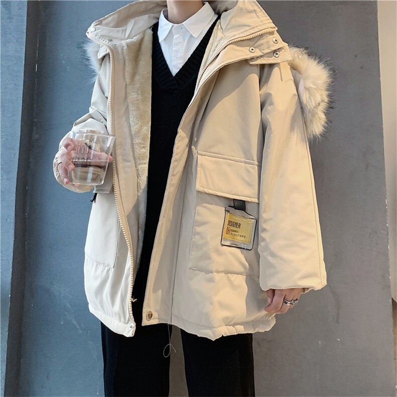 ins毛领棉衣男宽松加厚外套连帽工装棉服帅气已下架 W091-P80图片