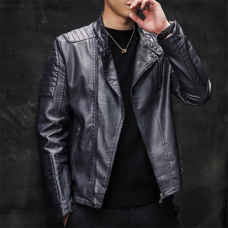 JK779-P98秋冬潮流机车服外套翻领修身韩版加绒男士皮衣图片