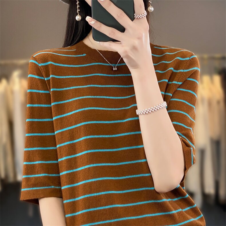 时尚气质条纹长袖毛衣女修身显瘦针织衫,针织衫/毛衣,琳华羊绒