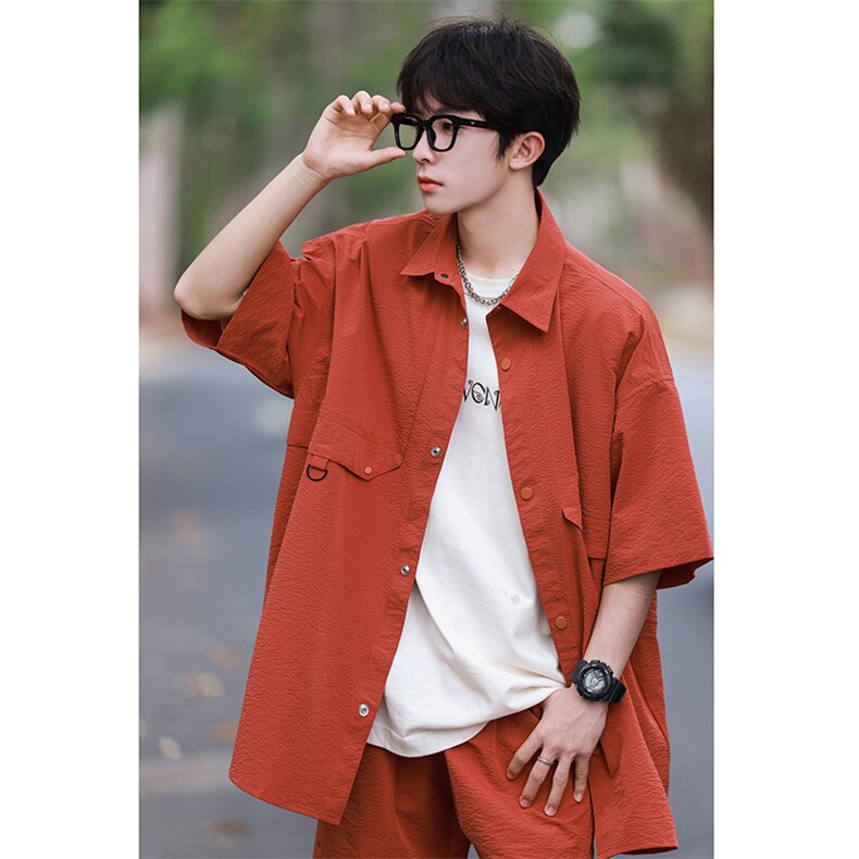 夏季套装男高品潮牌五分袖衬衫短裤大码两件套DSA157B-C67-P95,男装衬衫,电商A157B