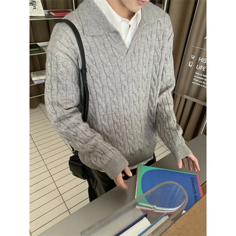 cleanfit麻花毛衣男慵懒松弛感海鸥v领卫衣美式老钱风长袖针织衫图片