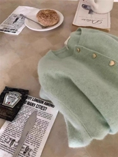 温柔风粉色爱心纽扣羊毛针织开衫女短款圆领毛衣外套百搭显瘦上衣，女装针织衫/毛衣，美莎羊绒