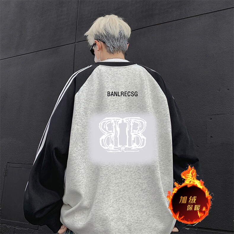 抖音得物供货 提供视频 秋冬重磅美式宽松织带圆领卫衣0756图片