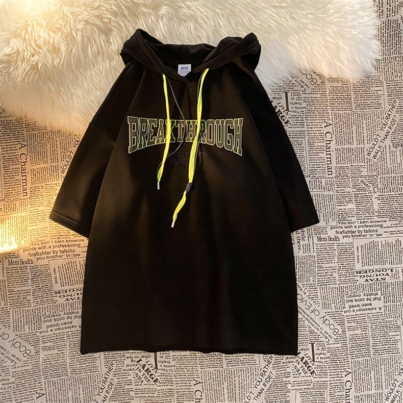 新款优品男士短袖连帽抽绳发泡印花T恤宽松上衣ZDL3207-P53,男装T恤,星座717