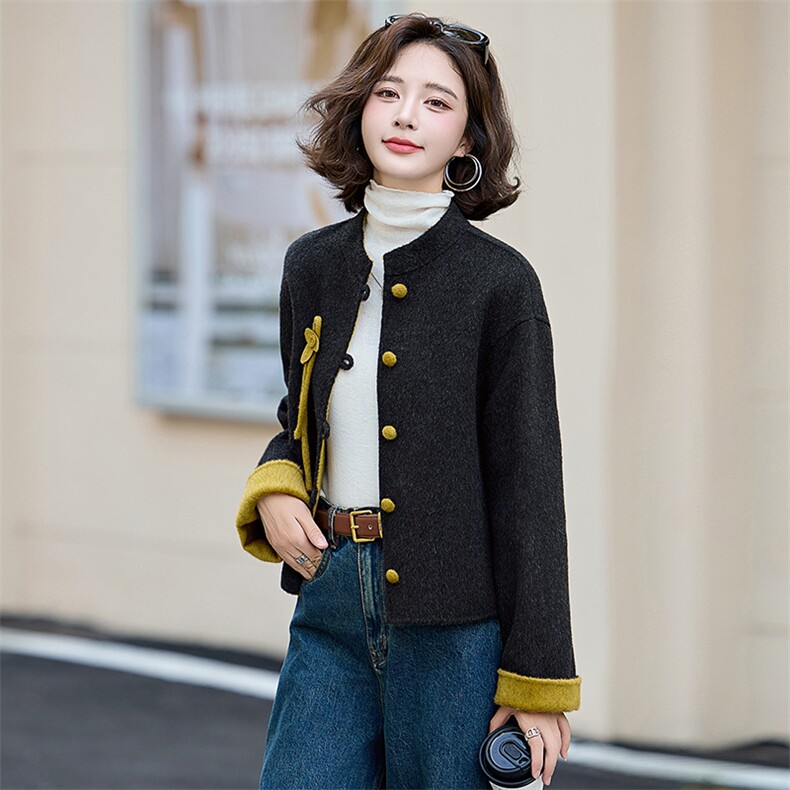 双面羊绒大衣女小个子短款2025新款春季高级感韩系纯羊毛呢外套,女装双面呢大衣,美沁