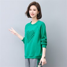 时尚气质休闲宽松立体绣花卫衣绿色长袖圆领上衣女新款，女装卫衣/绒衫，依恋蒂丝