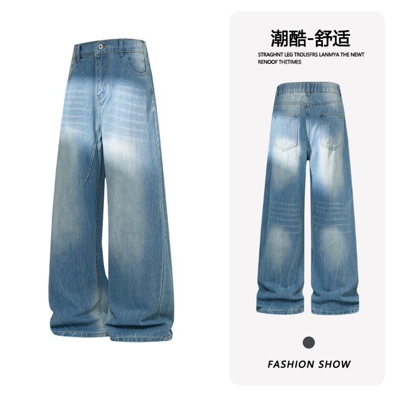 B221 美式ins高街暗黑宽松直筒竹节纹牛仔裤LK26616-特P46控78图片