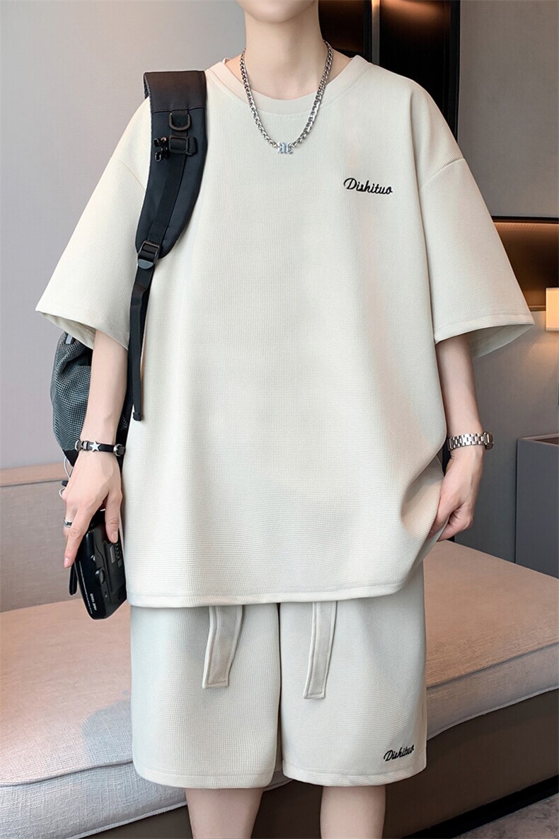 短袖男夏季套装2025新款时尚运动飘带两件套A436-D230-P65,男装休闲套装,电商A436