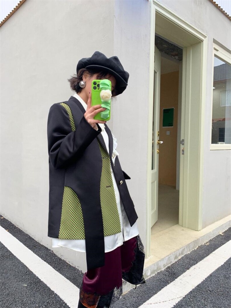 不对称拼接西装，女装西装，YOUER DENG