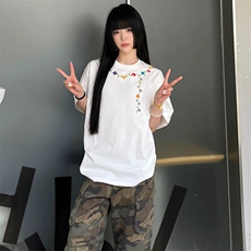 万针全刺绣工艺抖音得物高品质260克重磅纯棉双纱美式高街短袖T恤，男装T恤，电商A486