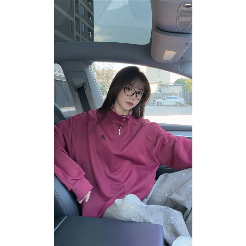 秋冬男士美式半拉链立领运动卫衣男女潮牌秋季情侣外套Polo衫p55图片