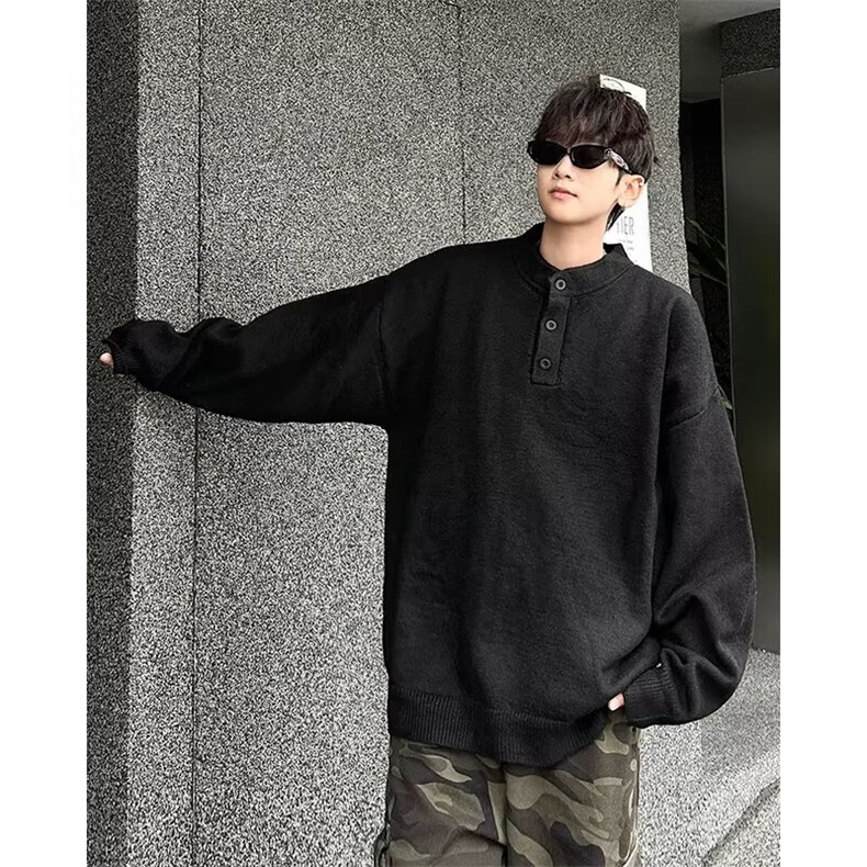 浅灰色亨利领毛衣男秋冬季潮牌慵懒风高级感针织衫cleanfit打底衫,男装针织衫/毛衣,星座506