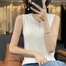 v领新款针织吊带女无袖纯色背心简约百搭宽松套头上衣内，女装针织衫/毛衣，戎洋