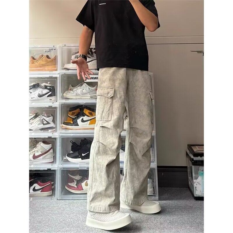 迷彩多口袋工装裤男款夏季少年感潮牌痞帅设计感美式高街裤子直筒图片