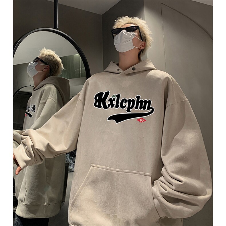 抖音得物供货提供视频秋冬重磅美式麂皮绒连帽卫衣JLM18,男装卫衣,电商A486