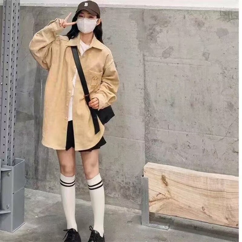 灯芯绒刺绣夹克外套女2025春秋季新款bf慵懒风开衫薄款衬衣棒球服图片