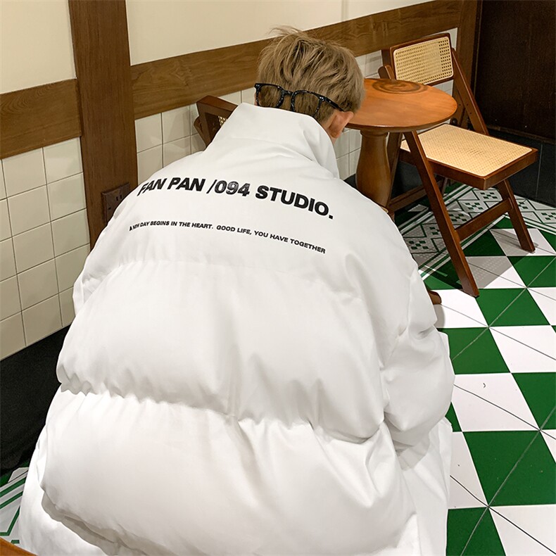 2025冬装PU皮立领棉服宽松加厚情侣棉衣外套MY8695/特P100白色,男装棉衣,电商A094